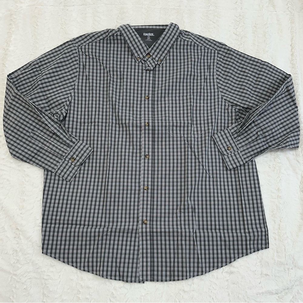 Kingsize Men's Gray Plaid Long Sleeve Dress Shirt